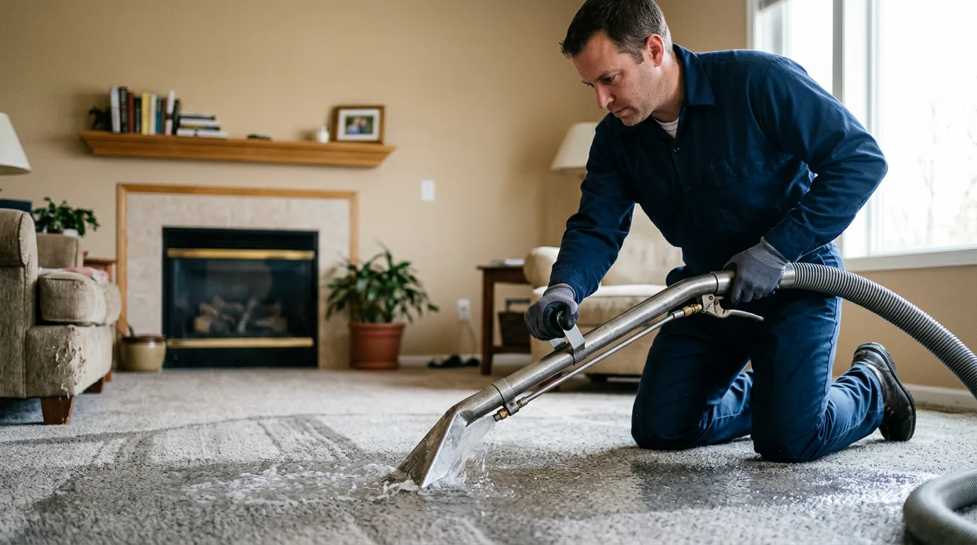 Water damage restoration technician working near Grannis, AR